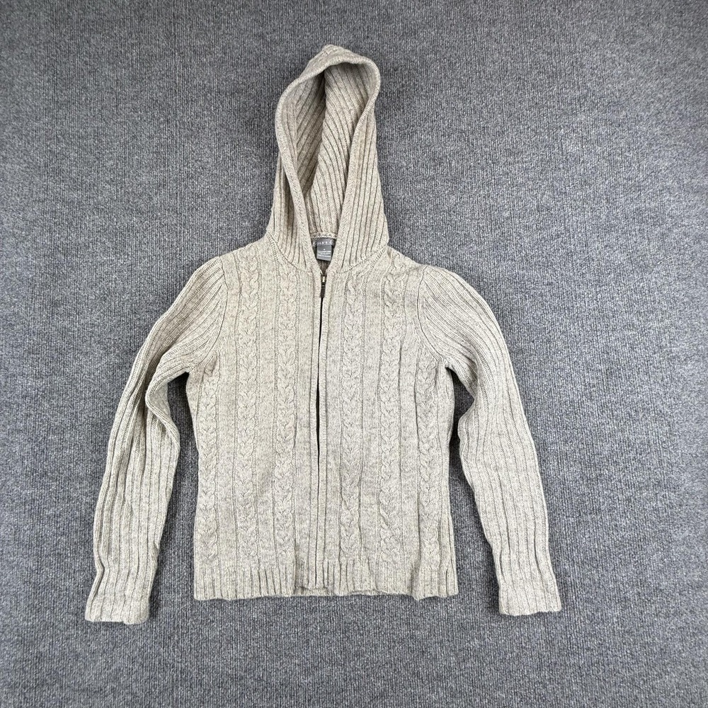 Eagles Eye Cardigan Sweater Womens Small Gray Cable Knit Hooded Full Zip Wool